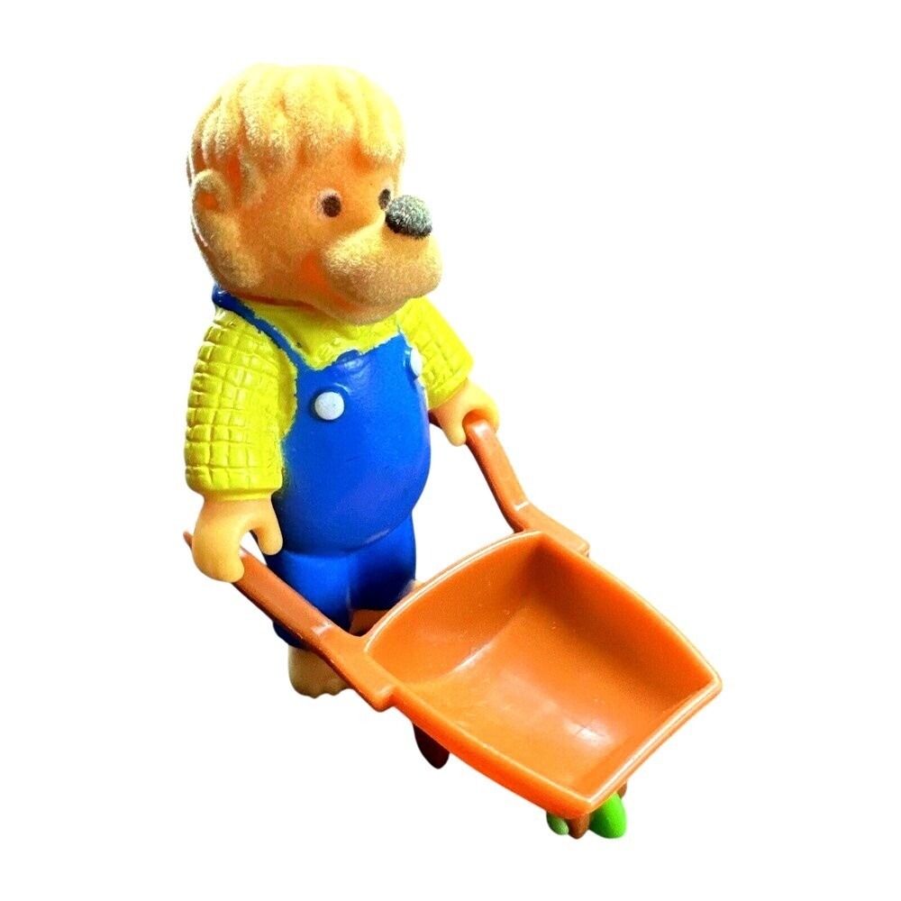 Little People Fisher Price Bear Figure Wheelbarrow Blue Overalls Yellow Shirt